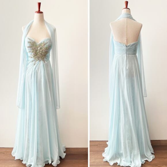 Mac Duggal Ice Blue Silk Prom Dress Gown Size 6 - Picture 1 of 8